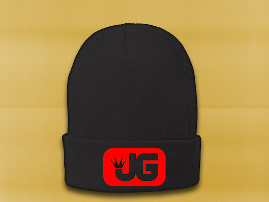 Black and Red Beanie With Black Crown